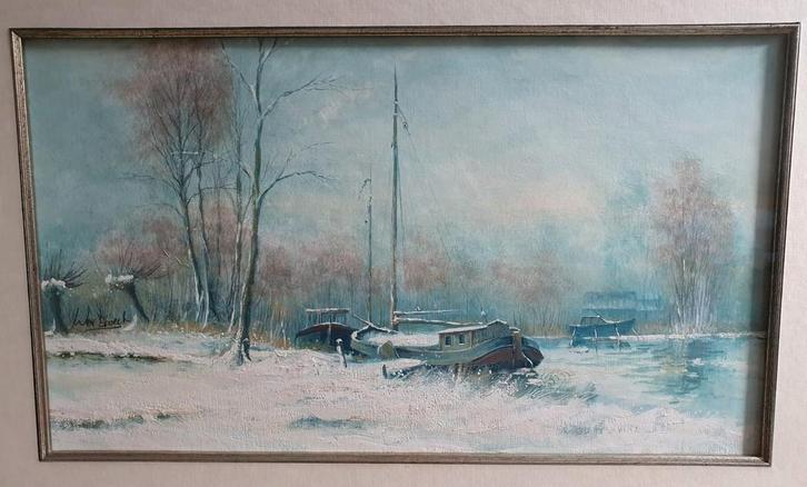 Prachtig winterlandschap in olieverf, mooie zachte kleuren., Antiek en Kunst, Kunst | Schilderijen | Klassiek, Ophalen of Verzenden