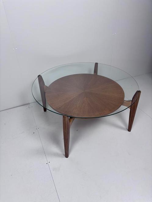 Vintage salontafel glas design rond, Huis en Inrichting, Tafels | Salontafels, Minder dan 50 cm, 50 tot 100 cm, Rond, Glas, Ophalen