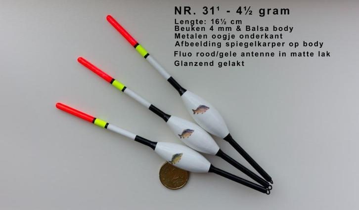 KARPERDOBBER HANDBUILT NR. 31¹ / 4½ gram, Watersport en Boten, Hengelsport | Karpervissen, Nieuw, Dobber of Lood, Ophalen of Verzenden