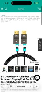 RUIPRO 8K DisplayPort 1.4 Glasvezel Kabel – 15 Meter geseald, Computers en Software, Ophalen of Verzenden, Zo goed als nieuw