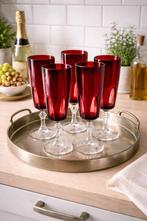 Rubilux Luminarc rode kristal glazen set vintage 70s, Glas of Glazen, Ophalen of Verzenden, Nvt, vintage, Overige stijlen