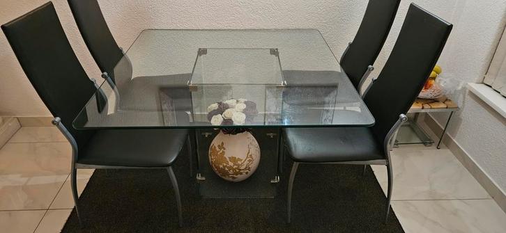 Glazen eettafel, Huis en Inrichting, Tafels | Eettafels, Gebruikt, 50 tot 100 cm, Rechthoekig, Ophalen of Verzenden