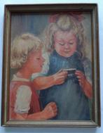 Olieverf op Hardboard 2 Kinderen Jaren 50., Ophalen of Verzenden