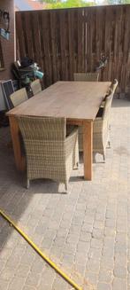Massief teakhouten tafel met 6 stoelen, Tuin en Terras, Ophalen, Zo goed als nieuw