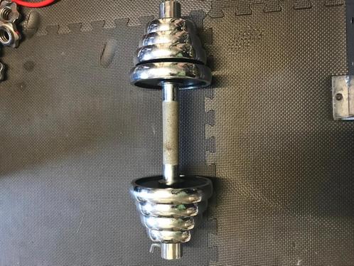 Kleine halterstang met 8 schijven – totaal ca. 15 kg, Sport en Fitness, Fitnessmaterialen, Gebruikt, Dumbbell, Armen, Ophalen