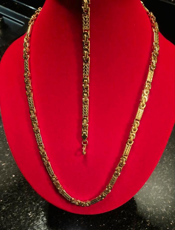 Gold plated verguld goud 60+70cm ketting en armband Nieuw, Sieraden, Tassen en Uiterlijk, Kettingen, Nieuw, Goud, Goud, Ophalen of Verzenden