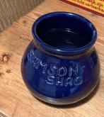 Samson Shag, blauwe geglazuurde pot, aardewerk, als nieuw., Verzamelen, Merken en Reclamevoorwerpen, Ophalen of Verzenden, Zo goed als nieuw