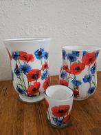 Set van 3 decoratieve glazen vazen met bloemmotief, Wit, Nieuw, Ophalen of Verzenden, Glas