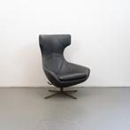 1 Leolux Caruzzo PLUS Fauteuil + Voetenbank Antraciet - Leer, Niet ingevuld, Niet ingevuld, 75 tot 100 cm, Ophalen of Verzenden