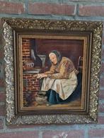 Oude vrouw bij de haard - Schilderij, Antiek en Kunst, Kunst | Schilderijen | Klassiek, Ophalen of Verzenden