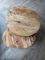 Drie mooie houten salontafels met stalen frame, 50 tot 100 cm, Rond, Ophalen of Verzenden, Zo goed als nieuw