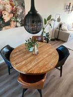 4 leren eetkamerstoelen - Cognac & Antraciet, Ophalen, Gebruikt, Bruin, Leer