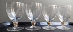 Vintage chic 4 glazen glaasjes steel/stam met goud accenten, Glas of Glazen, Gebruikt, Ophalen of Verzenden, Glas