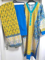 Maat M indiase geborduurde kameez broek sjaal geel blauw pak, Blauw, Ophalen of Verzenden, Zo goed als nieuw, Overige typen