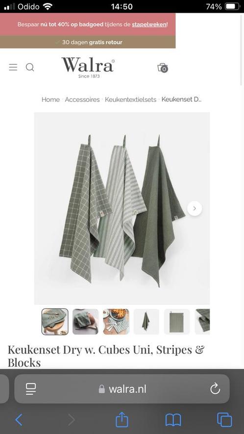 Walra keukenset legergroen, Huis en Inrichting, Keuken | Textiel, Zo goed als nieuw, Theedoek of Handdoek, Groen, Ophalen of Verzenden