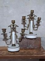 Oude antieke Franse set kandelaar marmer koper, Ophalen of Verzenden, Koper of Brons