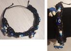 Armband leer, zwart, Smurfen, Turks geluksoog, Ophalen of Verzenden, Zo goed als nieuw, Zwart, Leer