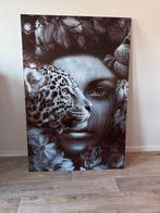 Glazen Schilderij Vrouw & Luipaard, Huis en Inrichting, Ophalen, Zo goed als nieuw, Schilderij, 75 cm of meer