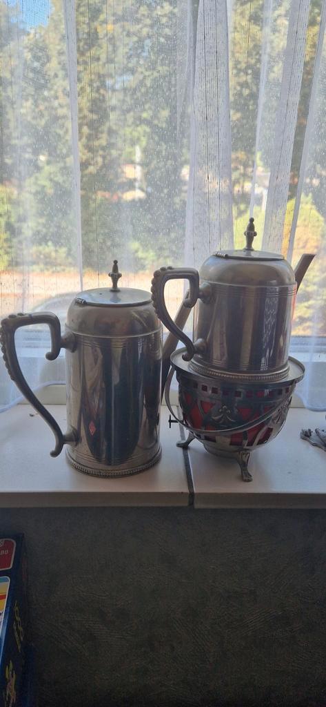Vintage Tinnen Theepotten Set, Antiek en Kunst, Antiek | Tin, Ophalen of Verzenden