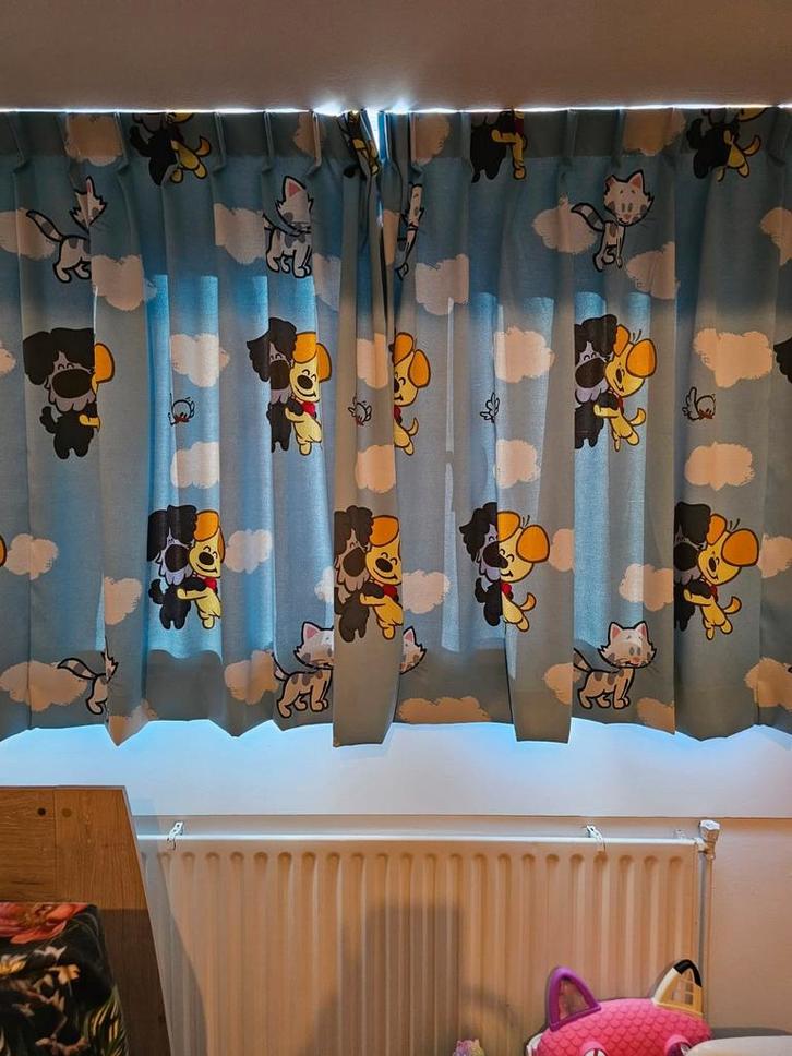 Woezel en Pip gordijnen, Huis en Inrichting, Stoffering | Gordijnen en Lamellen, Gebruikt, 100 tot 150 cm, 200 cm of meer, Blauw