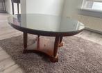 Antiek houten ronde salon tafel met grote glasplaat, Huis en Inrichting, Tafels | Salontafels, Ophalen, Gebruikt, Rond