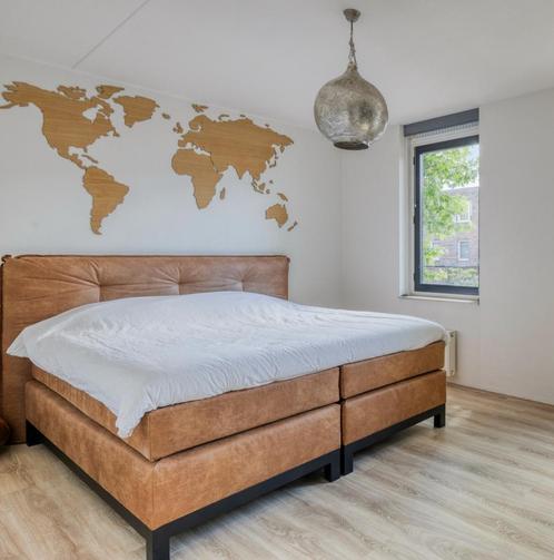 Boxspring 200x200cm, cognac kleur., Huis en Inrichting, Slaapkamer | Bedden, Gebruikt, Tweepersoons, Overige maten, 200 cm, Overige materialen