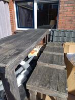 Gratis! Houten bartafel met 8 krukken - robuust en stoer!, Ophalen, Gebruikt, Rechthoekig, Hout