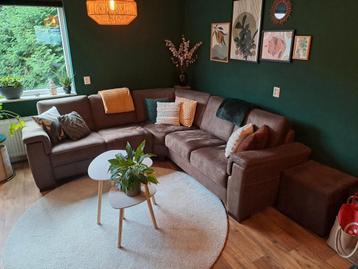 (Donker)bruine hoekbank 250x250cm microvezel beschikbaar voor biedingen