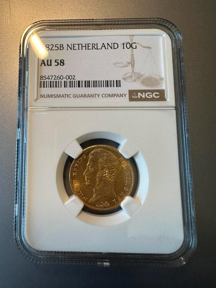 Gouden tientje 1825 B AU58, Postzegels en Munten, Munten | Nederland, Losse munt, 10 gulden, Koning Willem I, Goud, Ophalen of Verzenden