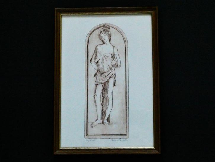 Ets St. Sebastiaan Gesigneerd Helmut Langfeld Duitsland, Antiek en Kunst, Kunst | Etsen en Gravures, Ophalen of Verzenden