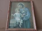 Antieke prent Heilige Jozef en Jezus 33x43cm prent St Joseph, Ophalen of Verzenden