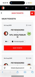 4 tickets naast elkaar vak C, Feyenoord - Wolfsburg, Losse kaart, Drie personen of meer
