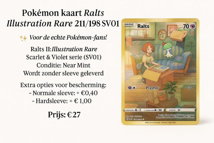 Pokémon kaart Ralts Illustration Rare 211/198 SV01, Hobby en Vrije tijd, Verzamelkaartspellen | Pokémon, Zo goed als nieuw, Ophalen of Verzenden