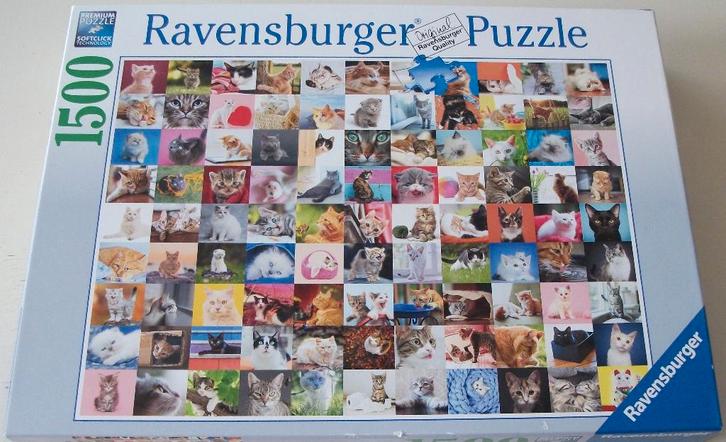 Puzzel *** 99 KATTEN *** 1500 stukjes Ravensburger, Hobby en Vrije tijd, Denksport en Puzzels, Zo goed als nieuw, Legpuzzel, 500 t/m 1500 stukjes