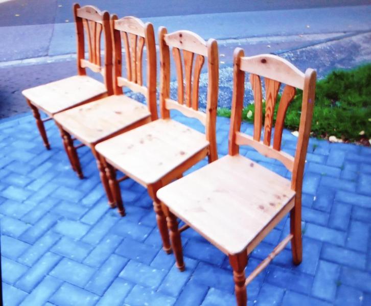 Vier houten stoelen grenen hout keukenstoelen eetkamerstoel, Huis en Inrichting, Stoelen, Gebruikt, Vier, Hout, Ophalen of Verzenden