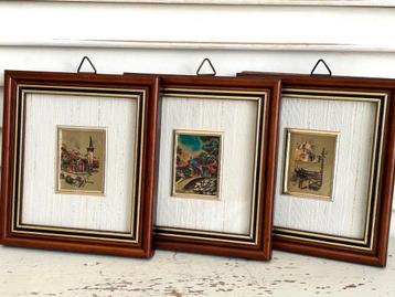 Drie schilderijtjes goudfolie kunstwerkjes Italie 10x11 cm beschikbaar voor biedingen