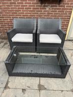 2 tuinstoelen en 1 bijzet tafel te koop, Tuin en Terras, Gebruikt, Rotan, Bijzettafel, Tuinset