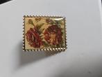 broche met rozen in de vorm van een postzegel met rozen, Overige materialen, Onbekend, Ophalen of Verzenden, Zo goed als nieuw
