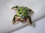 Broche kikker/groen kunststof/ heldere kristal rijnsteen, Met kristal, Overige materialen, Verzenden, Zo goed als nieuw
