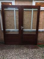 Dubbele Hardhouten Tuindeuren met Glas - Zo Goed Als Nieuw, Ophalen, 80 tot 100 cm, 200 tot 215 cm, Glas