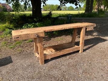 Timmermanswerkbank of industriële houten werkbank sidetable 