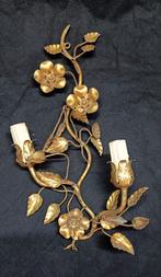 Goud vergulde wandlamp met bloemen., Ophalen of Verzenden