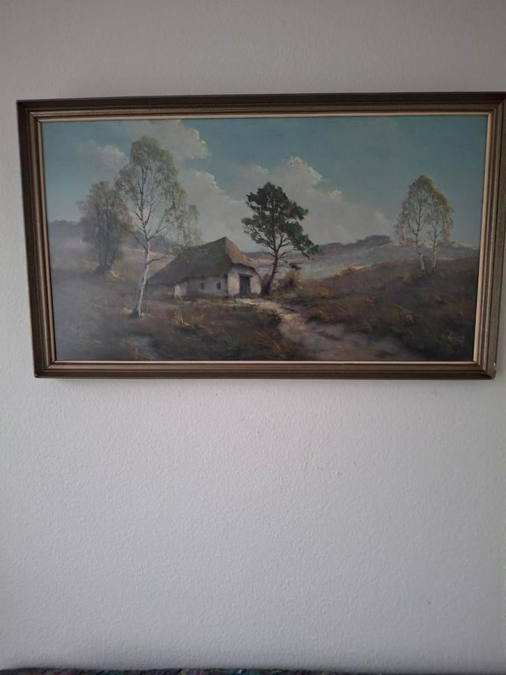 Schilderij met landschap en boerderij, Antiek en Kunst, Kunst | Schilderijen | Klassiek, Ophalen