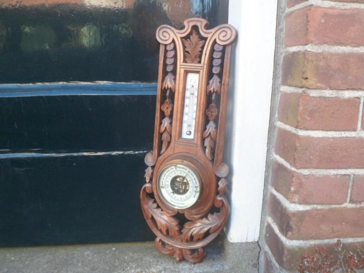 Antiek weerstation Barometer thermometer houtsnijwerk, Antiek en Kunst, Antiek | Woonaccessoires, Ophalen of Verzenden