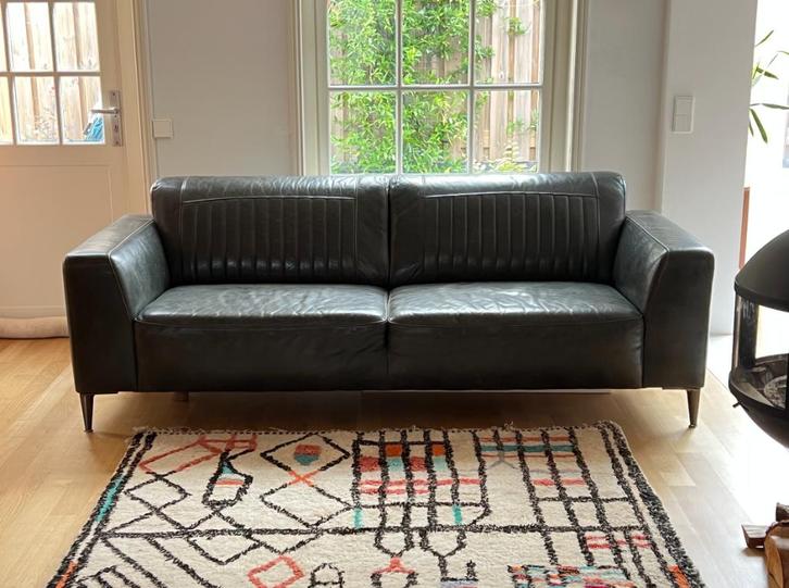 3-zits leren bank, Huis en Inrichting, Banken | Bankstellen, Gebruikt, Rechte bank, Driepersoons, 200 tot 250 cm, 75 tot 100 cm