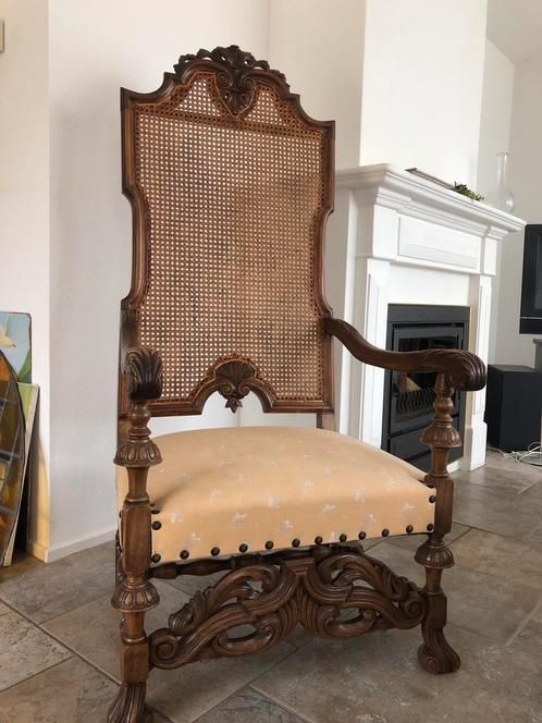 Antieke Koningsstoel met Rieten Rugleuning, Antiek en Kunst, Antiek | Meubels | Stoelen en Banken, Ophalen
