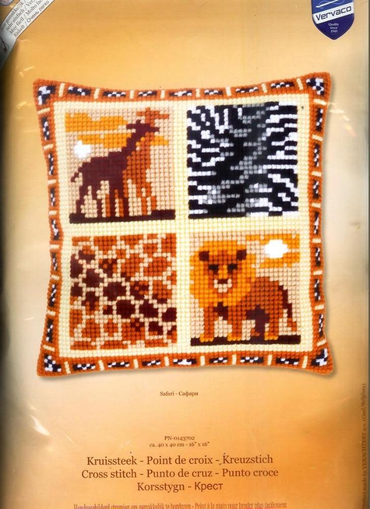 Cado aanbieding vervaco borduurpakket  kussen safari  1, Hobby en Vrije tijd, Borduren en Borduurmachines, Nieuw, Borduurpakket