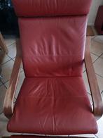 Poang Ikea fauteuille + voetenbank rood leer, Ophalen, Leer