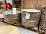Partij ronde eikenhouten tafelbladen 120 & 130cm (90 stuks), Ophalen, Gebruikt