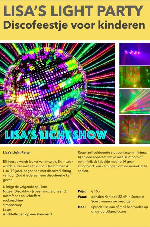 TE HUUR: kinderdisco set met laser, rookmachine en lichten, Muziek en Instrumenten, Licht en Laser, Zo goed als nieuw, Overige typen
